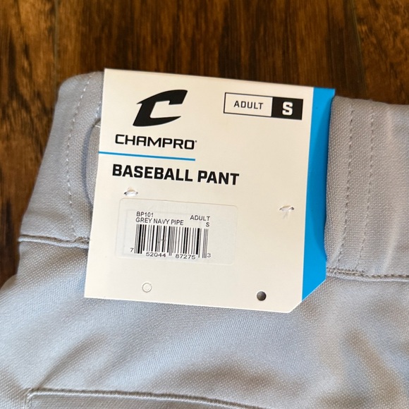 NWT!  Champro men’s gray baseball knickers with navy stripe, men’s size small - Picture 8 of 10